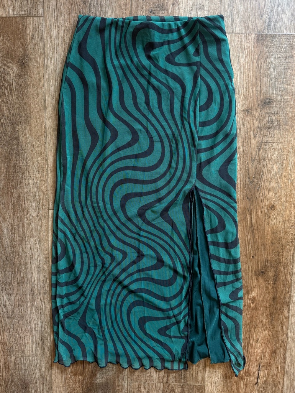 Urban Outfitters Green Abstract Print Mesh Midi Skirt Slit XS
